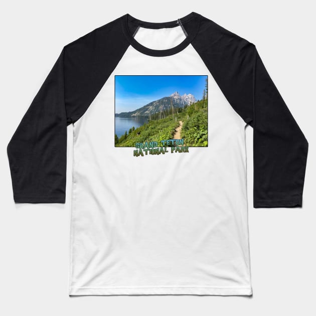 Wyoming State Outline (Grand Teton National Park - Lake Jenny Trail) Baseball T-Shirt by gorff